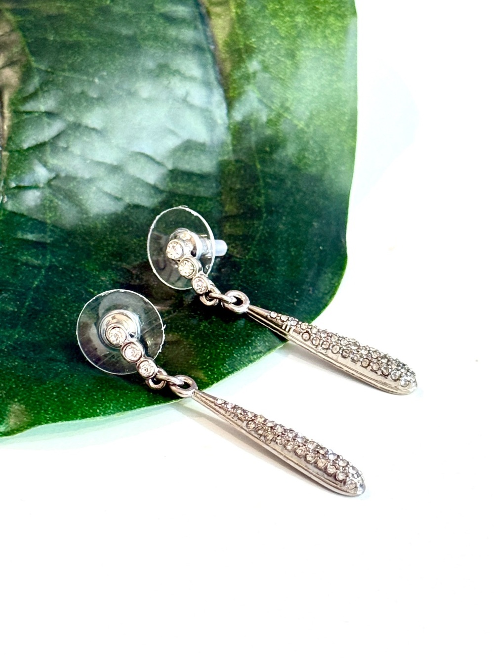 Neiman Marcus Silver Crystal Pavé Teardrop Earrings NWT - Picture 3 of 6